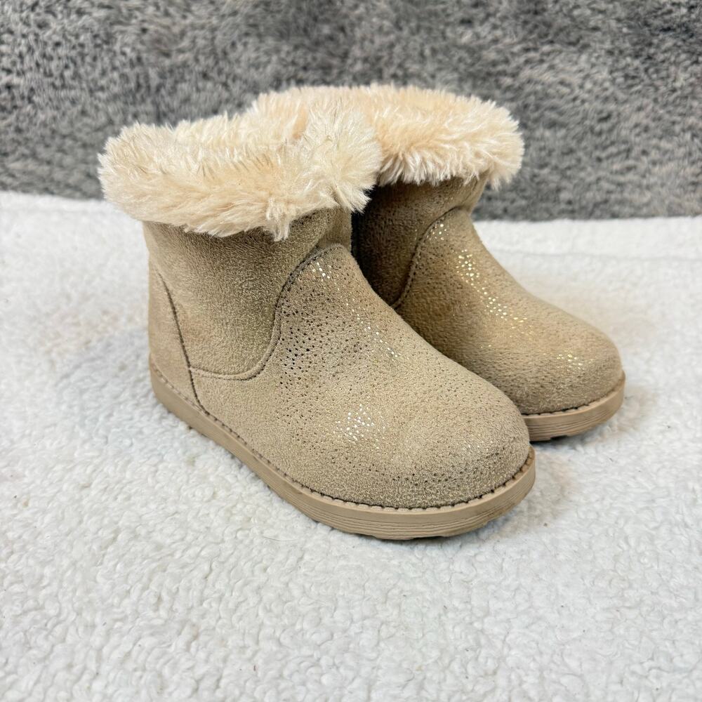 Cat & Jack Faux Fur Plush Lined Shimmer Winter Boots Ankle Booties Girls 9